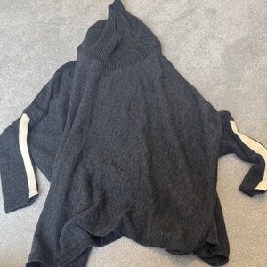 Elegant Dark Gray Turtleneck Sweater with Cream Stripes